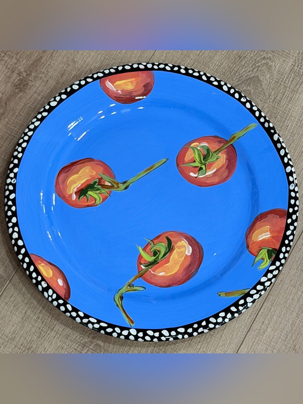Droll Designs Night Shade Tomato Rimmed Dinner Plate 11.5” Hand Painted Signed